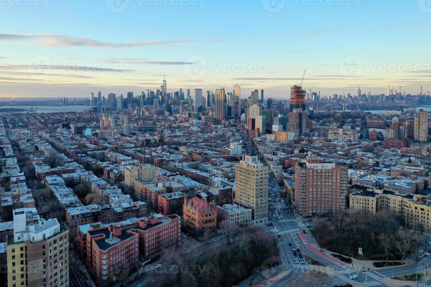 Aerial view of the Manhattan and Brooklyn skyline from Prospect Heights, Brooklyn. photo