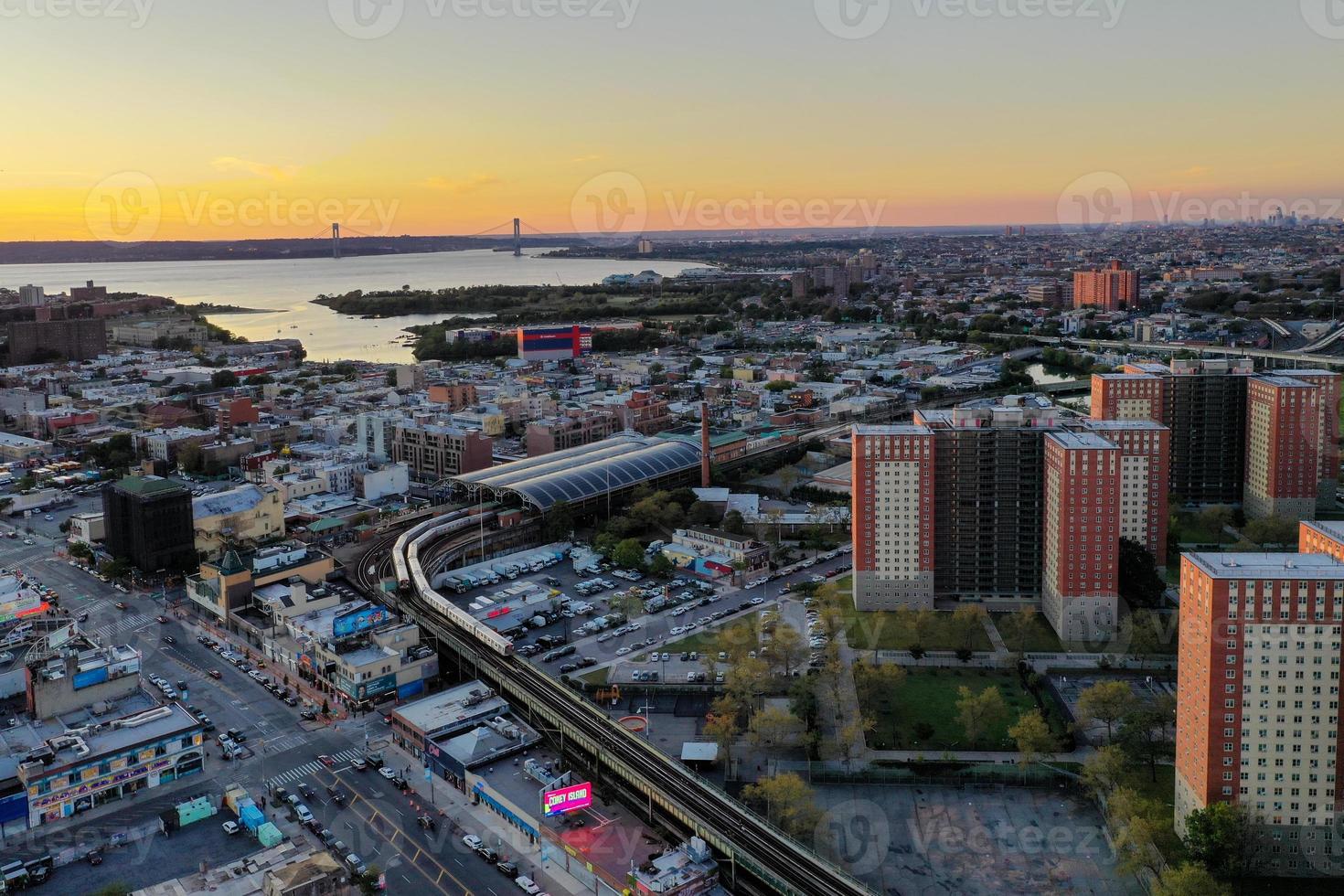 Aerial view along Coney Island and the beach in Brooklyn, New York. photo