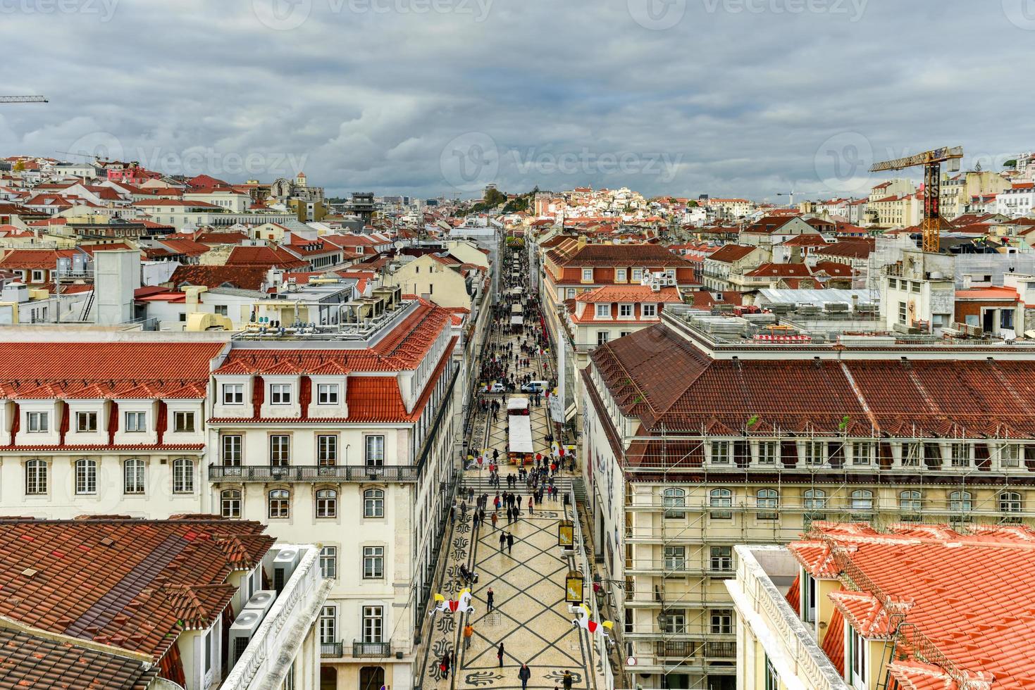 Aerial view of Augusta Street near Commerce Square in Lisbon, Portugal. photo