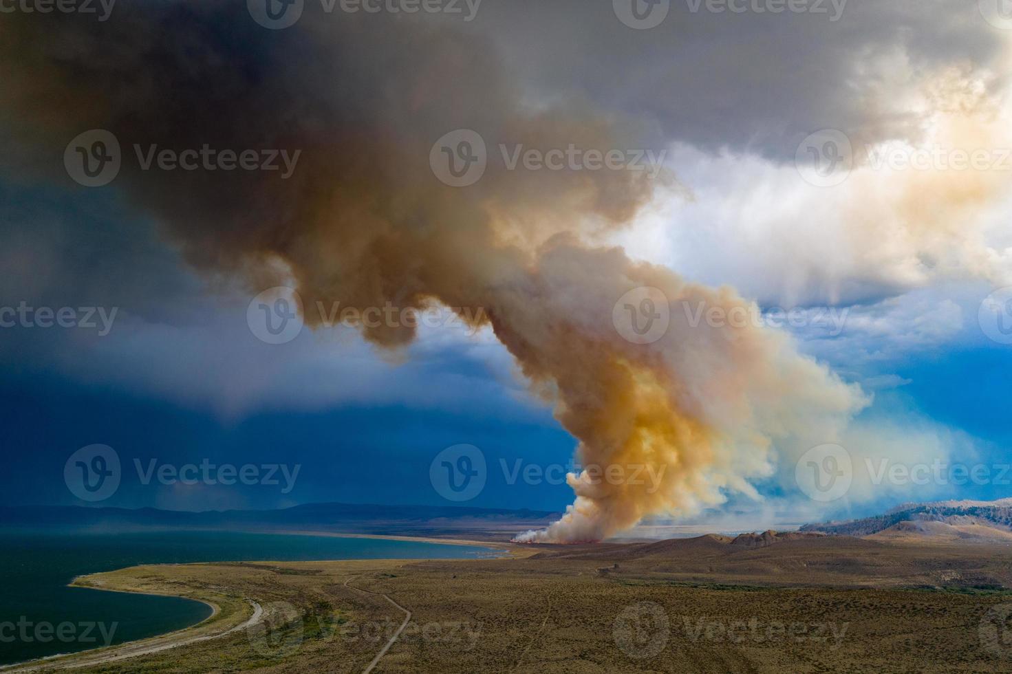 Mono Lake and its dramatic tufa towers emerging from the surface in California. photo