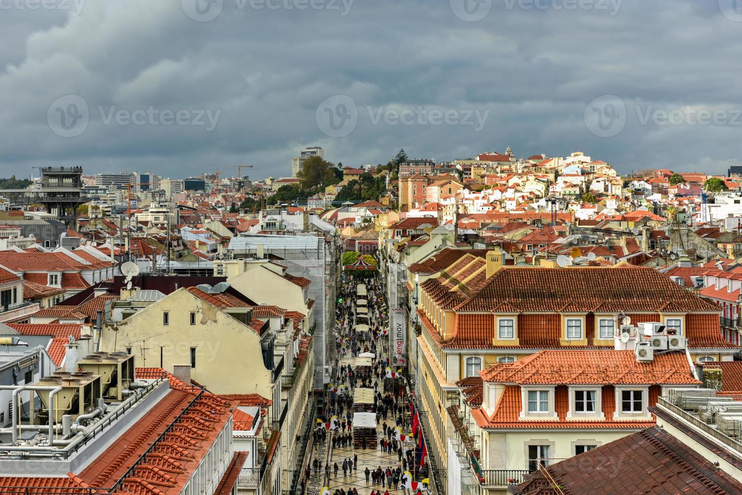 Aerial view of Augusta Street near Commerce Square in Lisbon, Portugal. photo