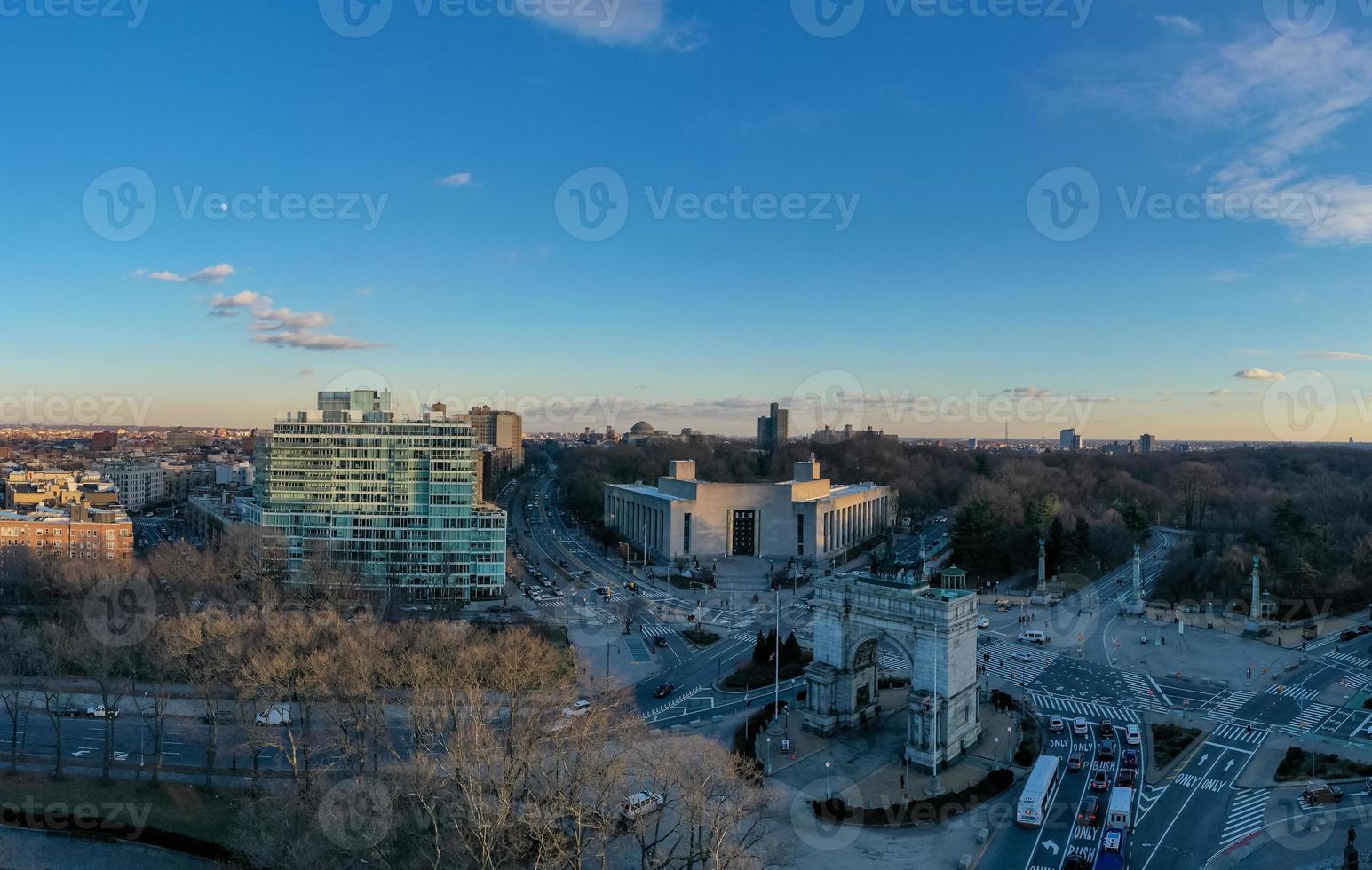 Aerial view of the Triumphal Arch at the Grand Army Plaza in Brooklyn, New York City photo