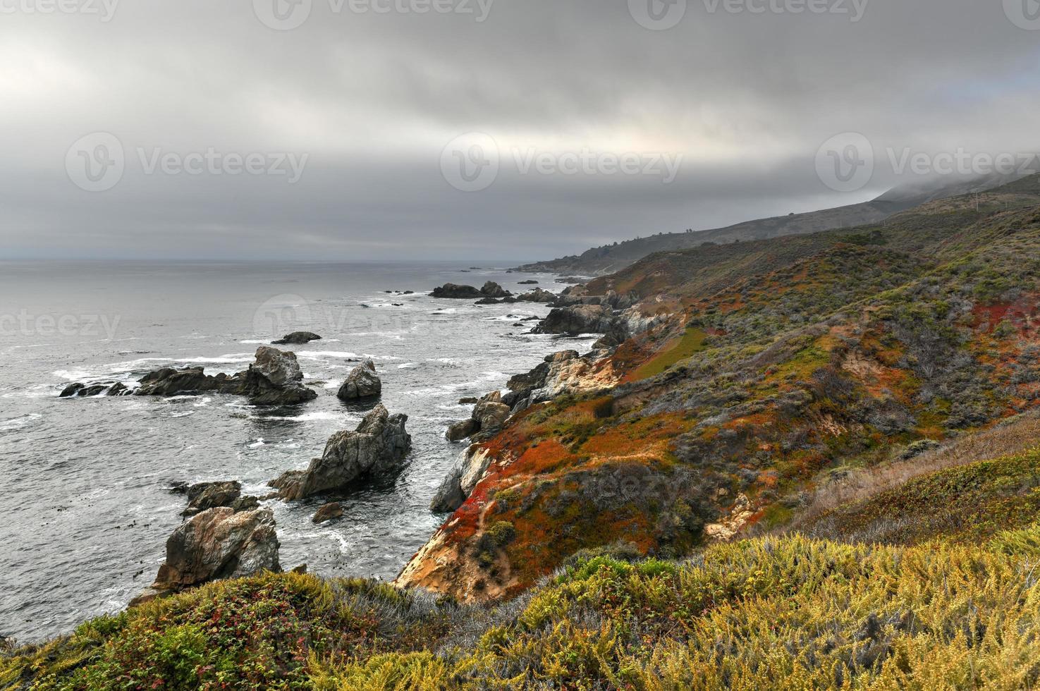 vista de la costa rocosa del pacífico desde el parque estatal garrapata, california. foto