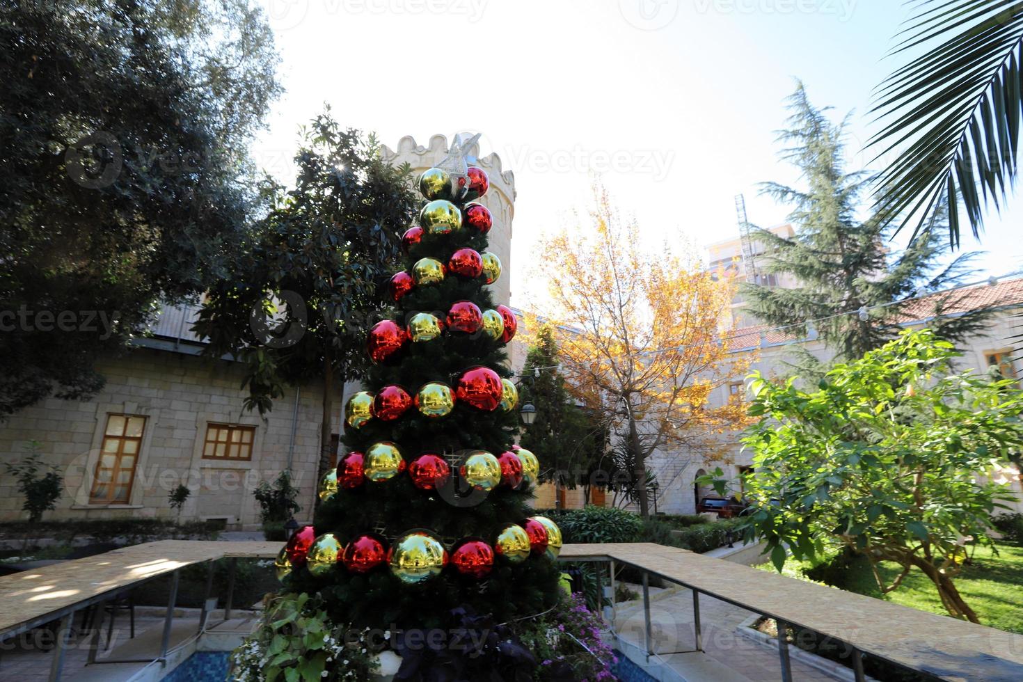 New Year tree in the town square in Israel. photo