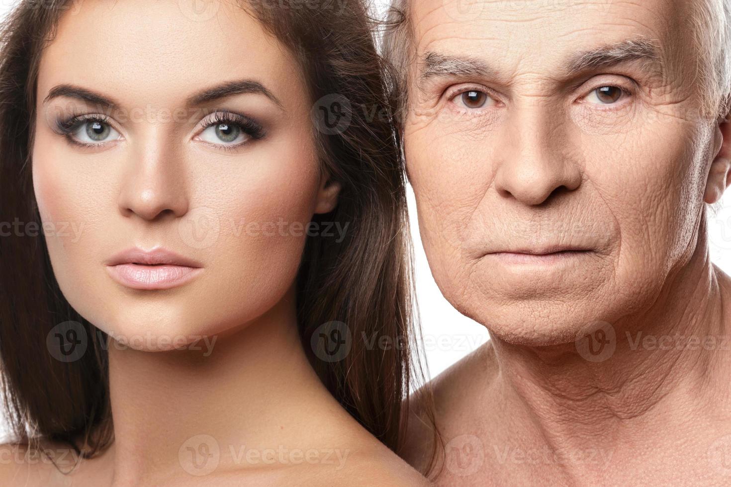 Portrait of elderly father and his daughter photo