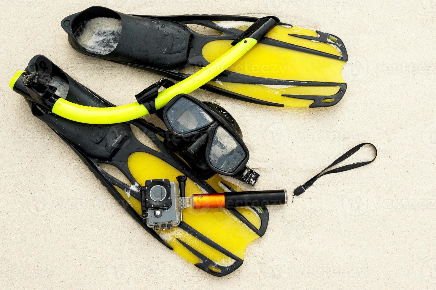 Equipment for snorkeling and action camera photo