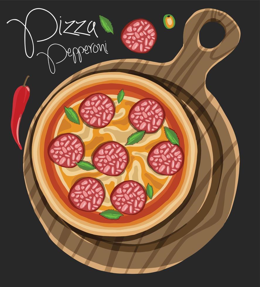 hand drawn pizza on cutting board. Vector