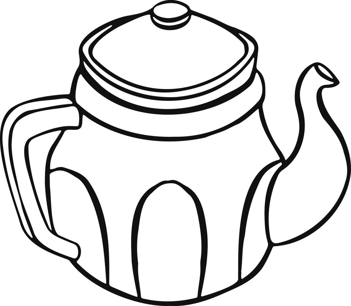 Line tea teapot isolated on white background. manual. vector