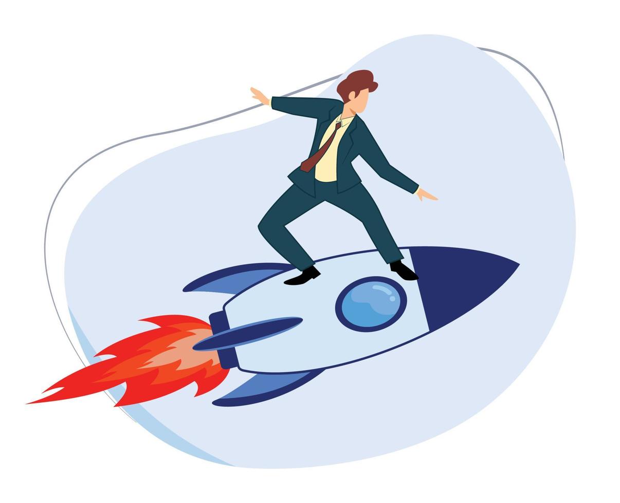 businessman driving rocket confidently. businessman. launching a business. vector illustration of businessman launching a business. successful businessman