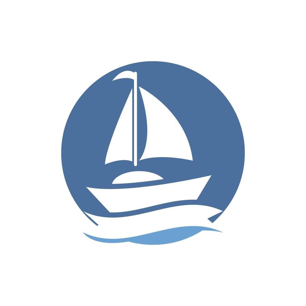 Sailboat boat on sea ocean wave with logo design vector