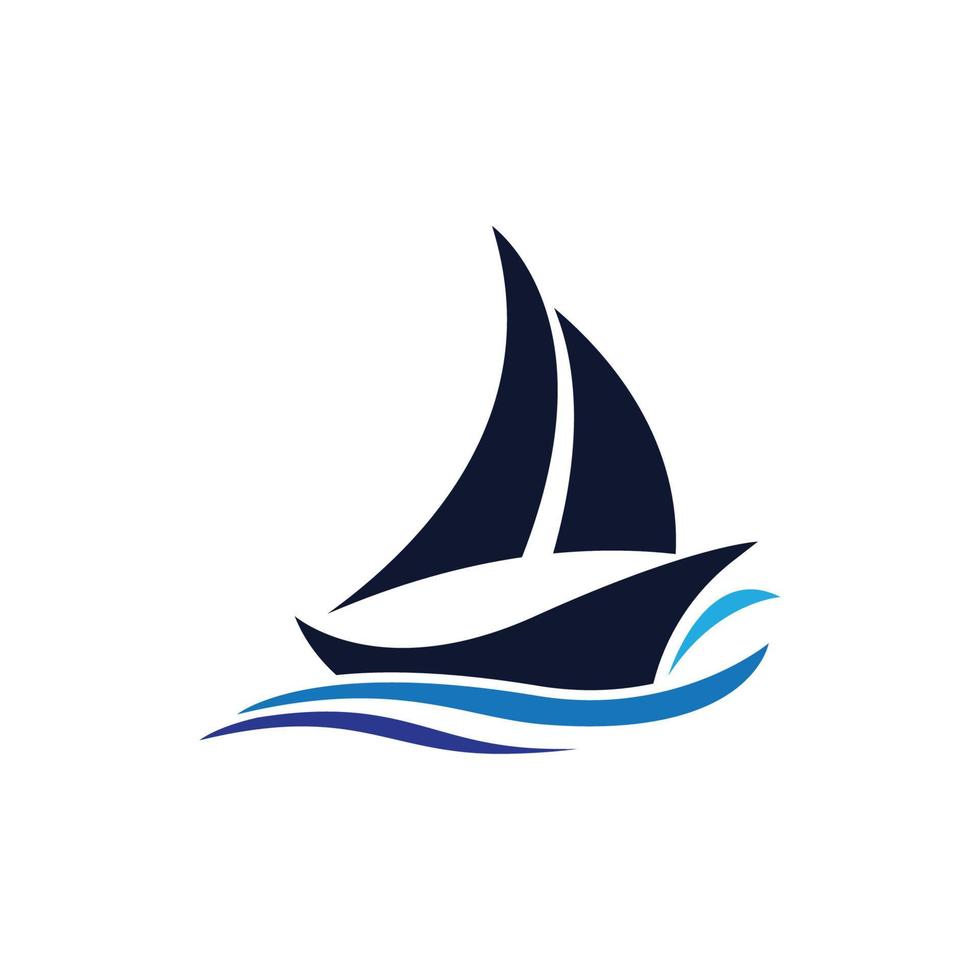 Sailboat boat on sea ocean wave with logo design vector