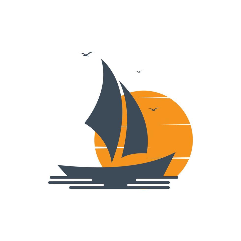 Sailboat boat on sea ocean wave with logo design vector