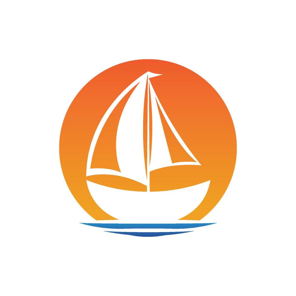 Sailboat boat on sea ocean wave with logo design vector