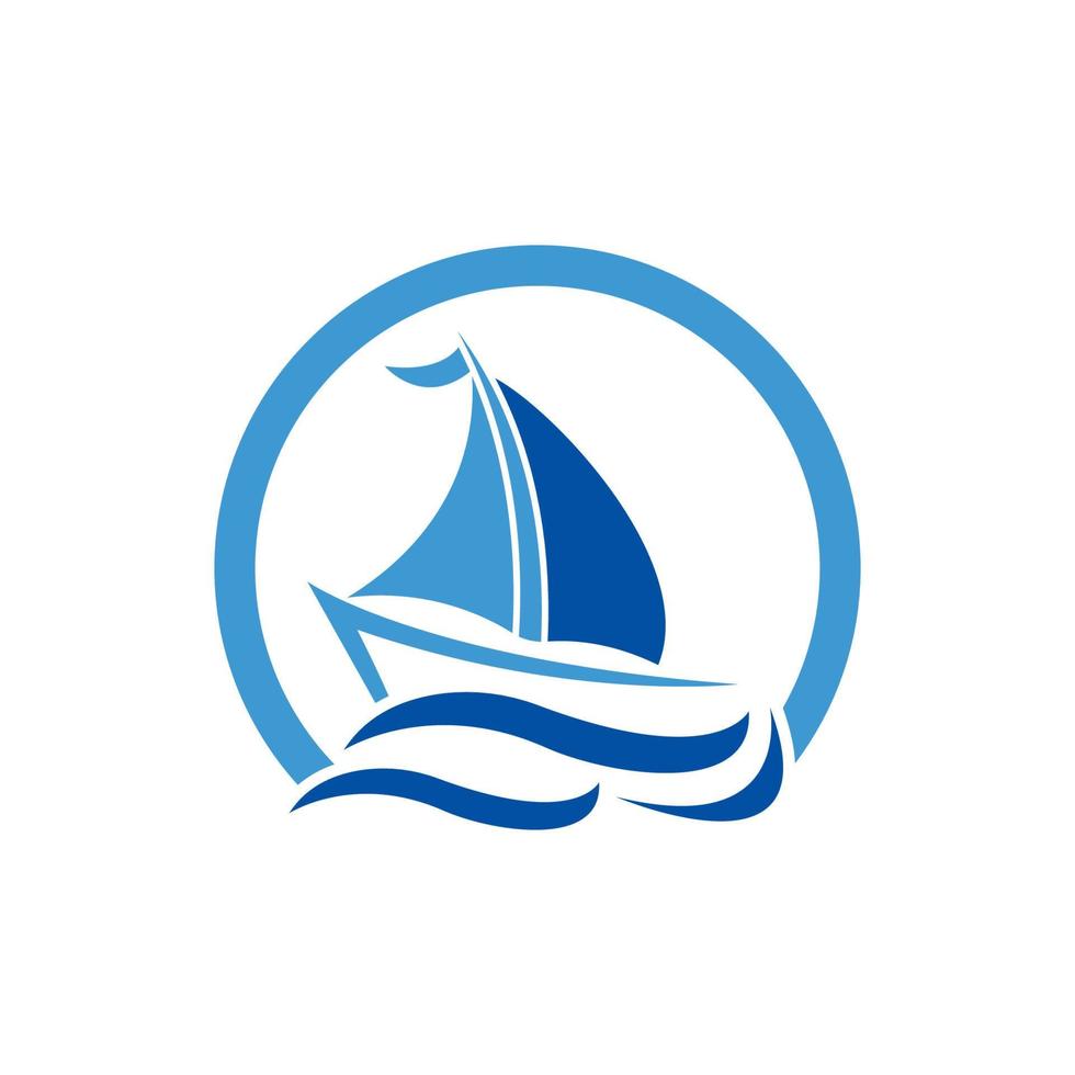 velero en ola oceánica con diseño de logotipo vector