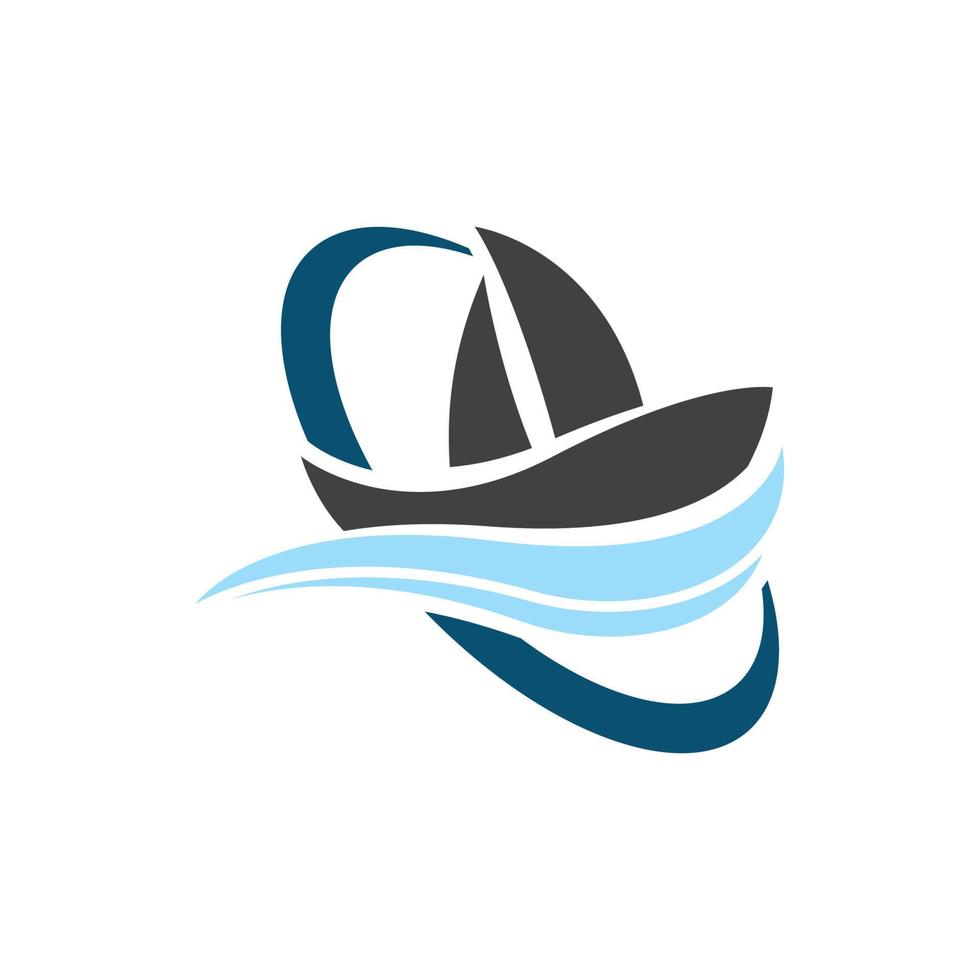 velero en ola oceánica con diseño de logotipo vector