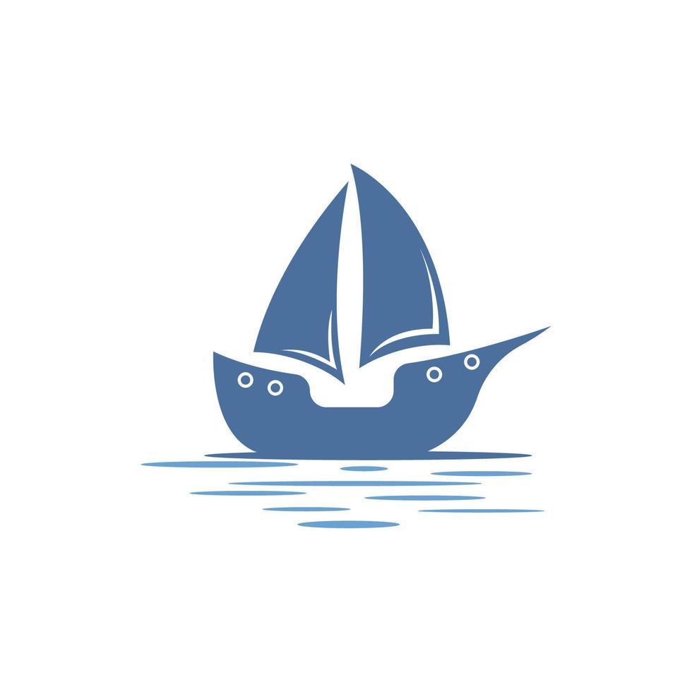 velero en ola oceánica con diseño de logotipo vector