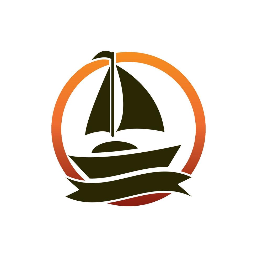 velero en ola oceánica con diseño de logotipo vector