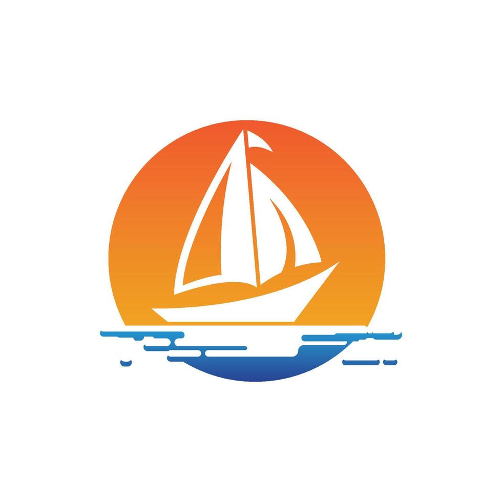 velero en ola oceánica con diseño de logotipo vector