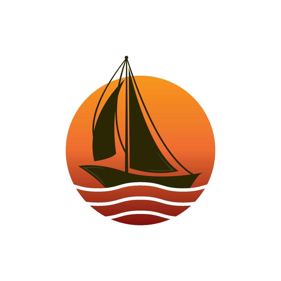 velero en ola oceánica con diseño de logotipo vector