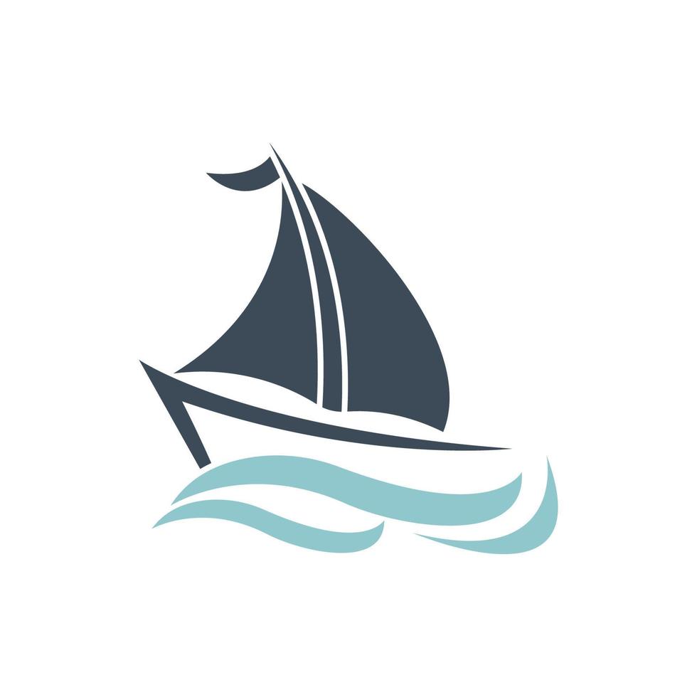 velero en ola oceánica con diseño de logotipo vector