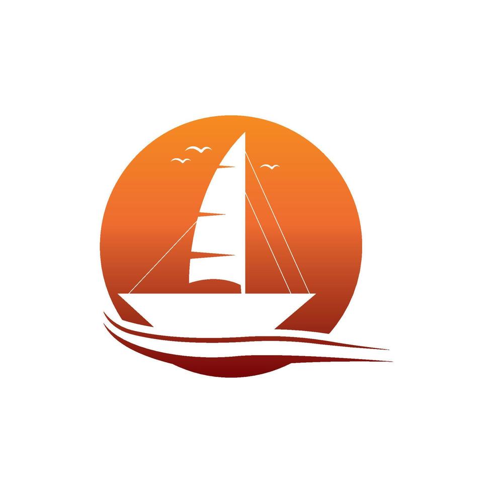 Sailboat boat on sea ocean wave with logo design vector