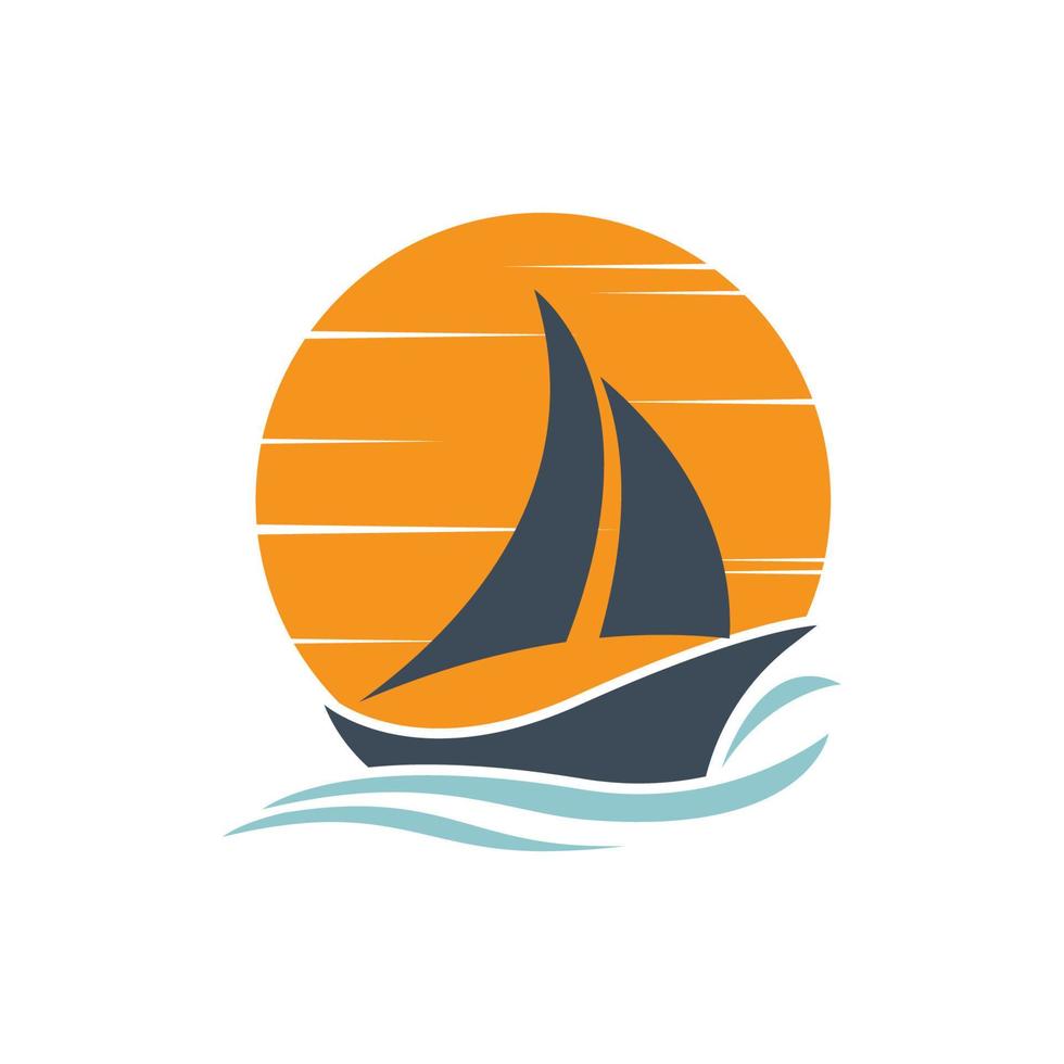 velero en ola oceánica con diseño de logotipo vector