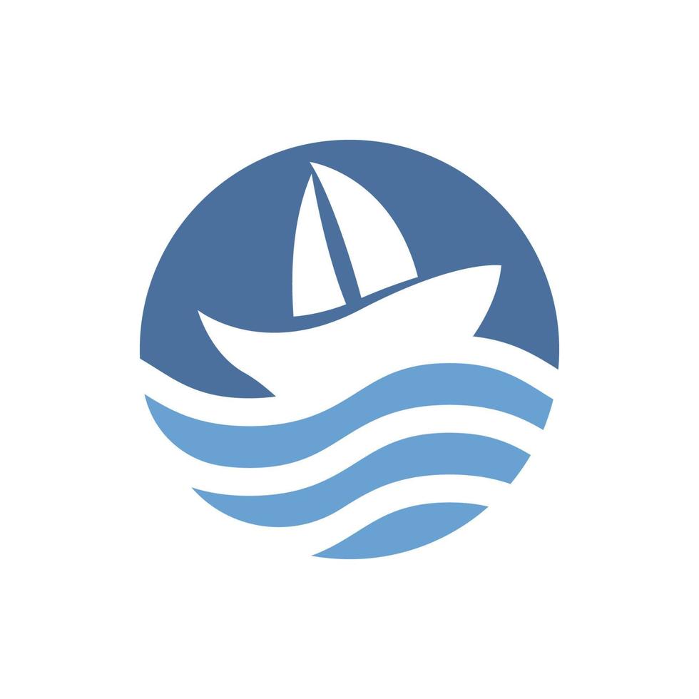 velero en ola oceánica con diseño de logotipo vector