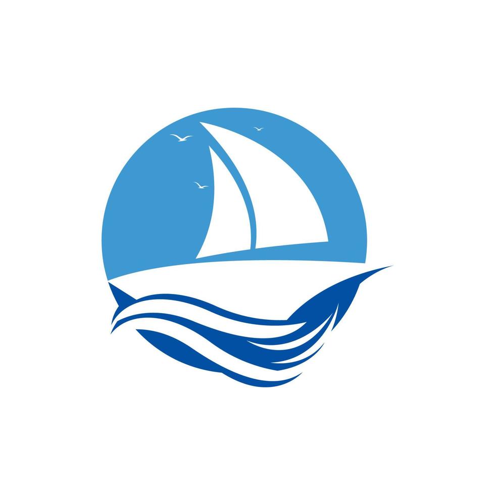 velero en ola oceánica con diseño de logotipo vector