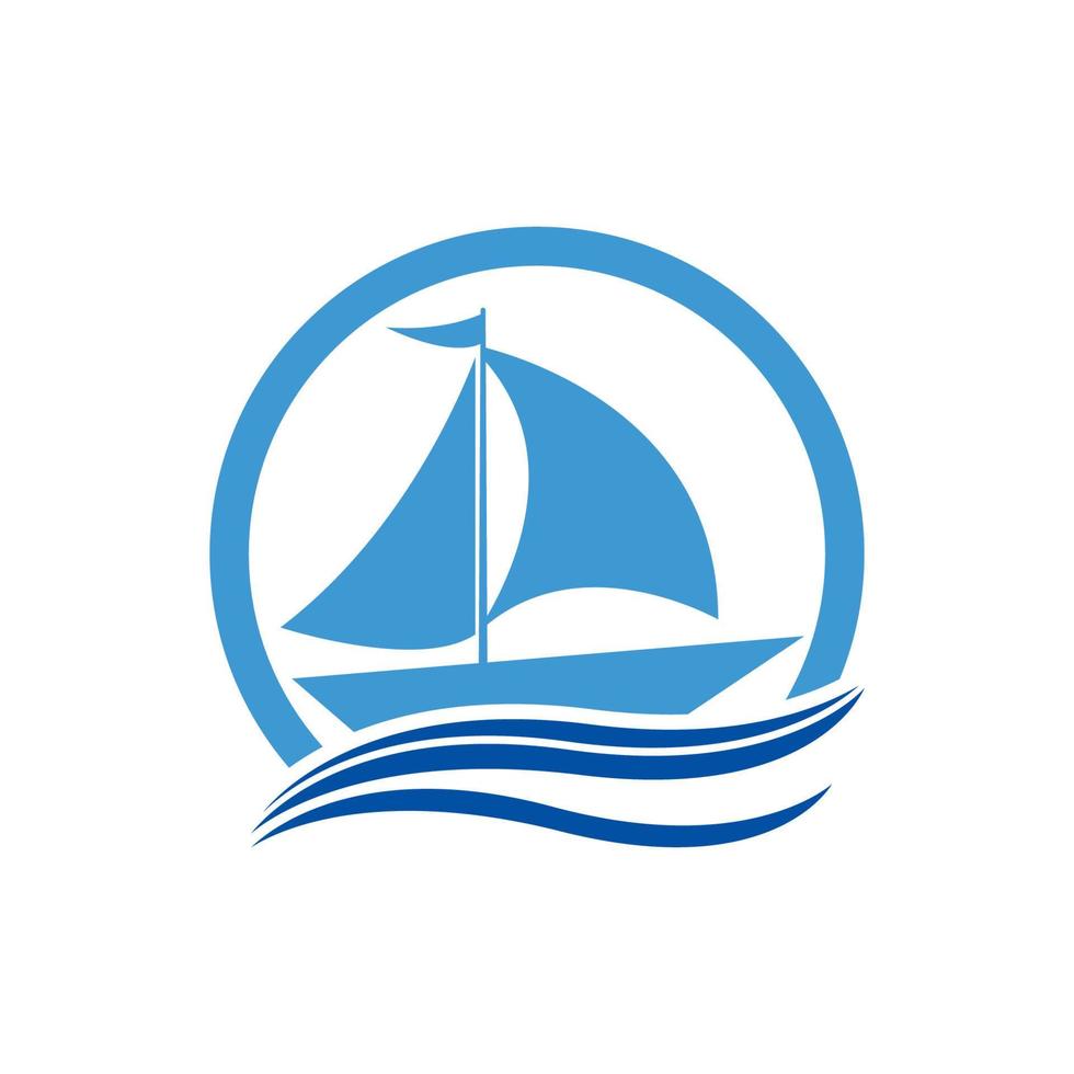Sailboat boat on sea ocean wave with logo design vector