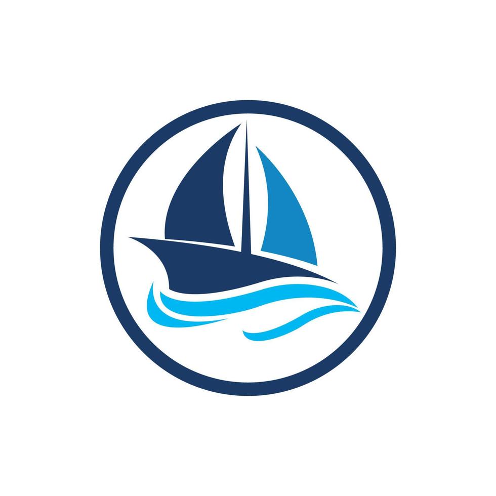 velero en ola oceánica con diseño de logotipo vector