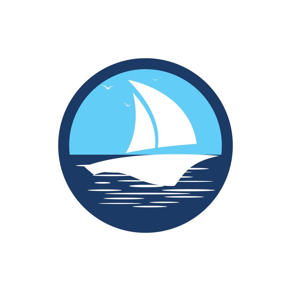 Sailboat boat on sea ocean wave with logo design vector