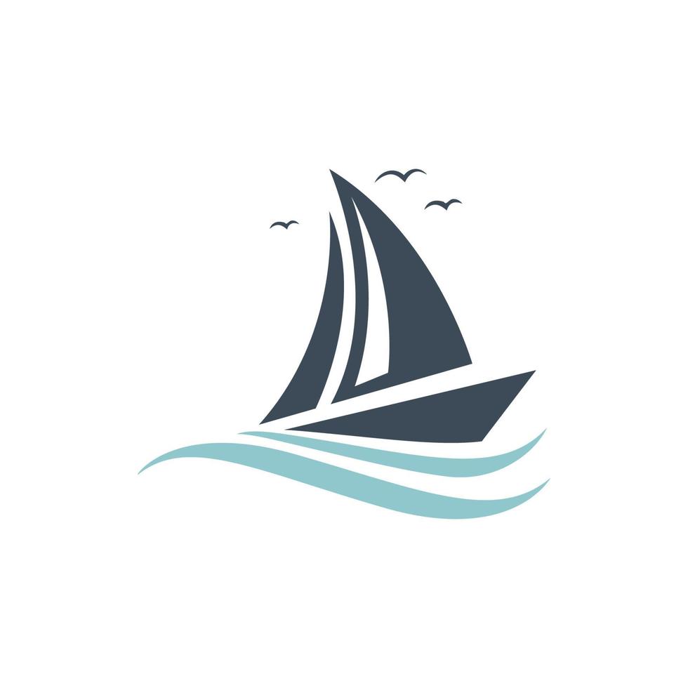 velero en ola oceánica con diseño de logotipo vector