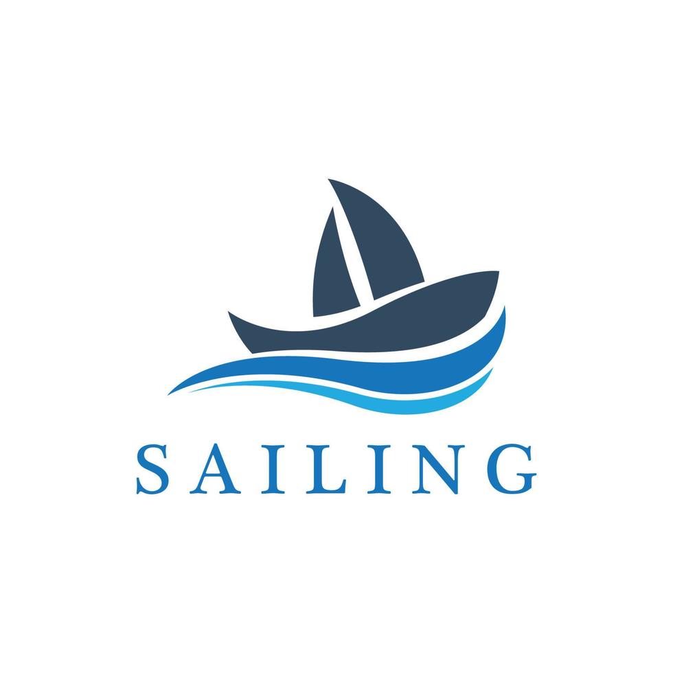 Sailboat boat on sea ocean wave with logo design vector