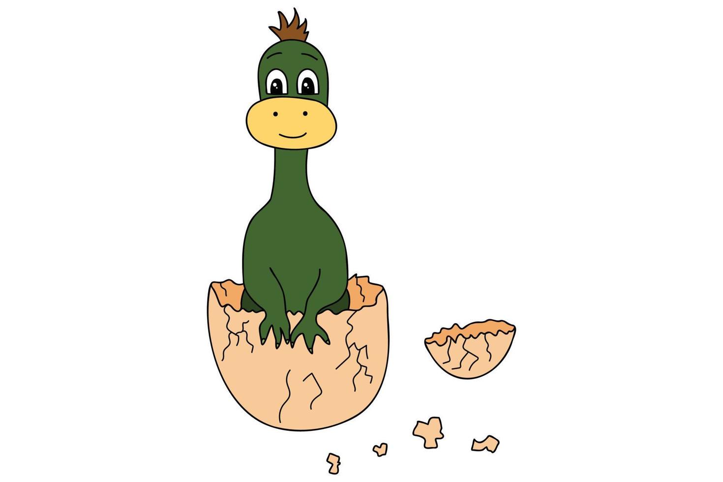 The picture depicts a dinosaur hatching from an egg, it is intended for children's books, cards, clothing prints, etc. vector