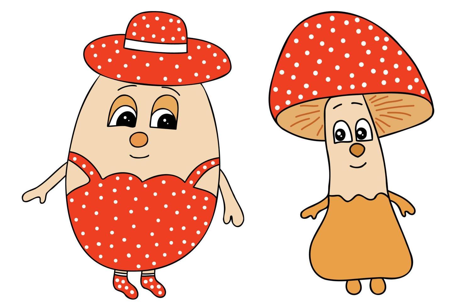 A poisonous mushroom with a face and a cloth mushroom, designed for books, cards, Christmas, clothing printing, etc. vector