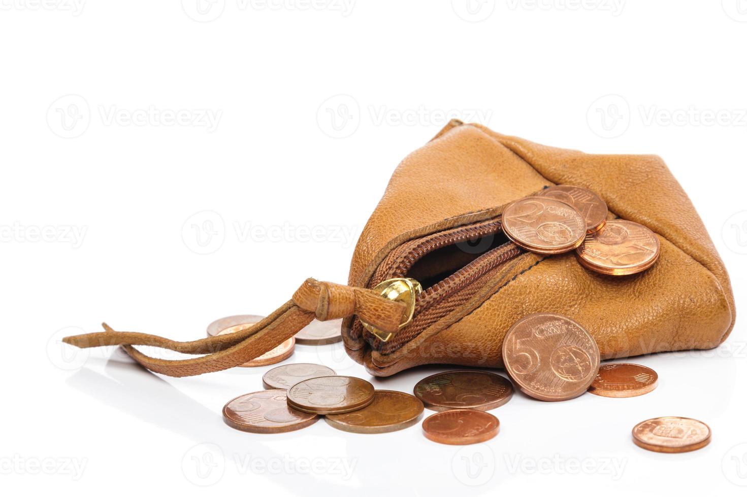 Small leather wallet with a eurocent coins photo