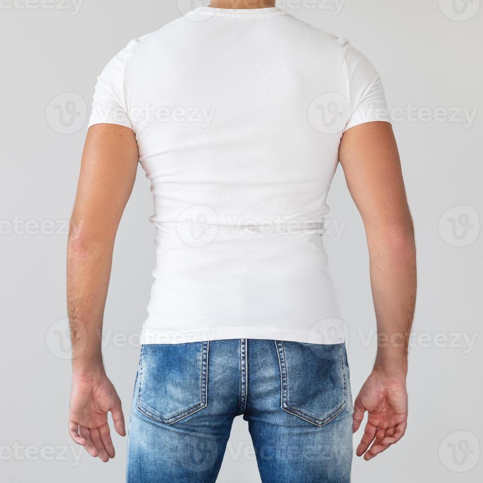 Man wearing a white cotton shirt with empty space for your text or logo photo