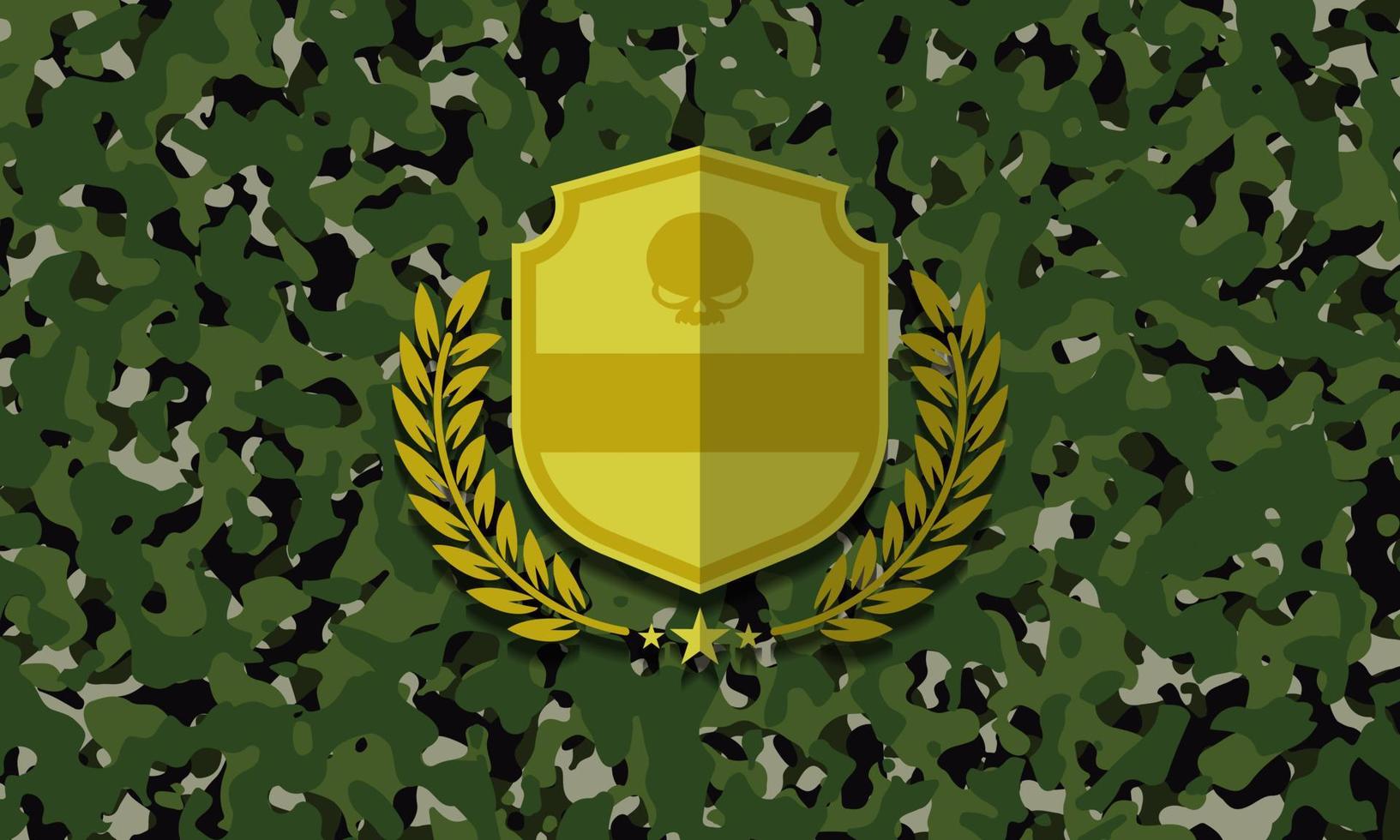 Military camouflage background with shield icon vector