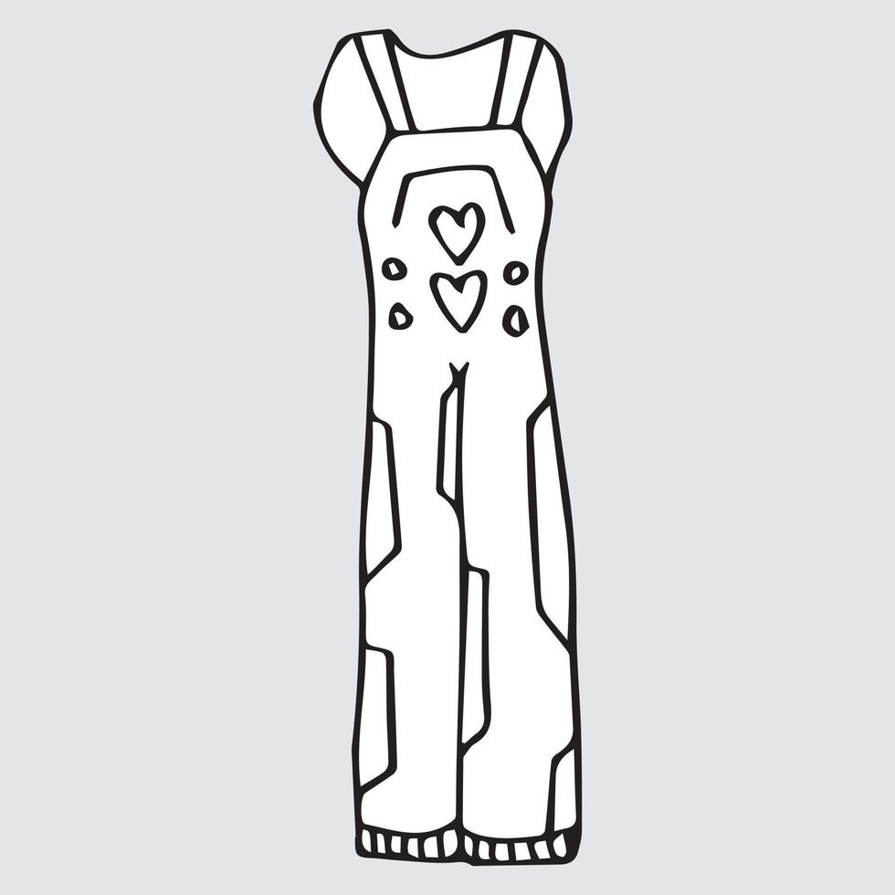 Doodle hand drawing with kid clothes. Vector illustration of lines and coloring pages for kids