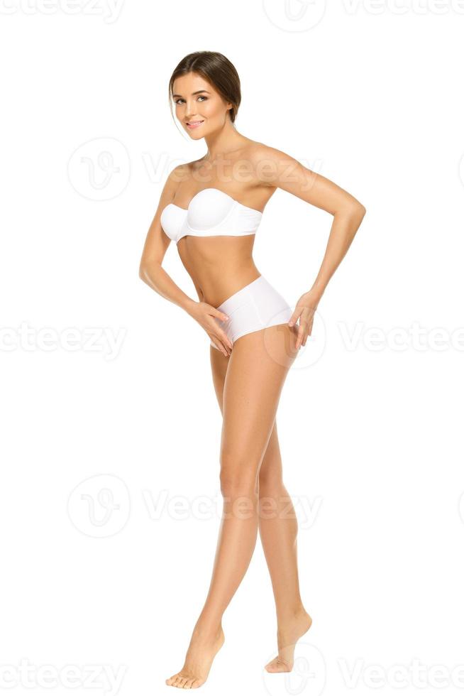 Woman with beautiful body on white background photo