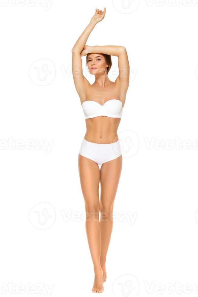 Woman with beautiful body on white background photo