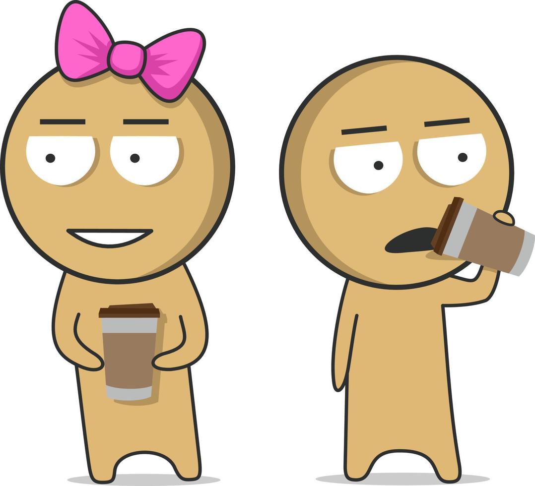 Girl with a mug. Boy Drinking Coffee vector