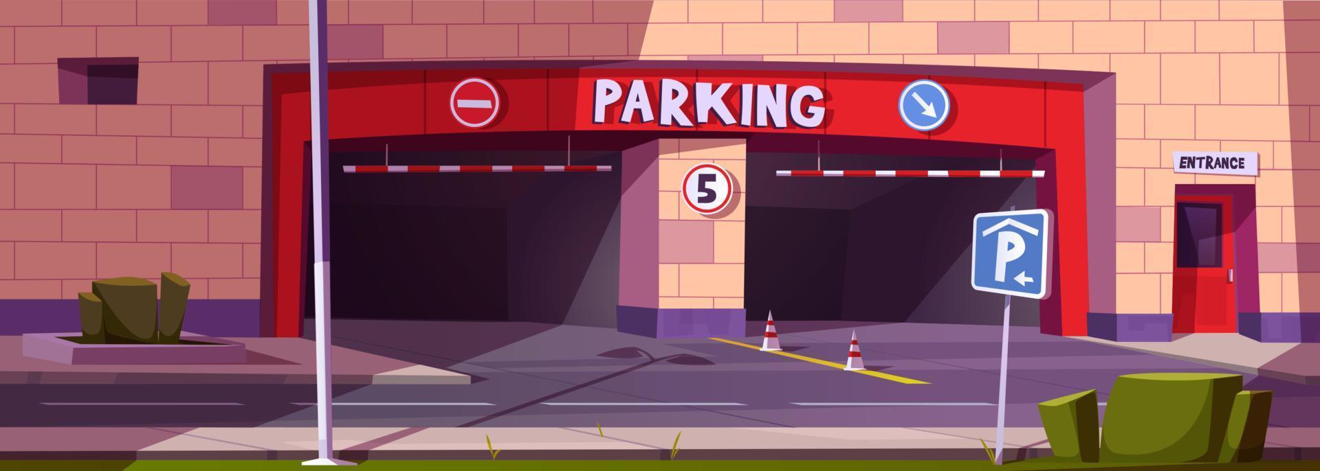 Barrier parking entrance, mall underground facade vector