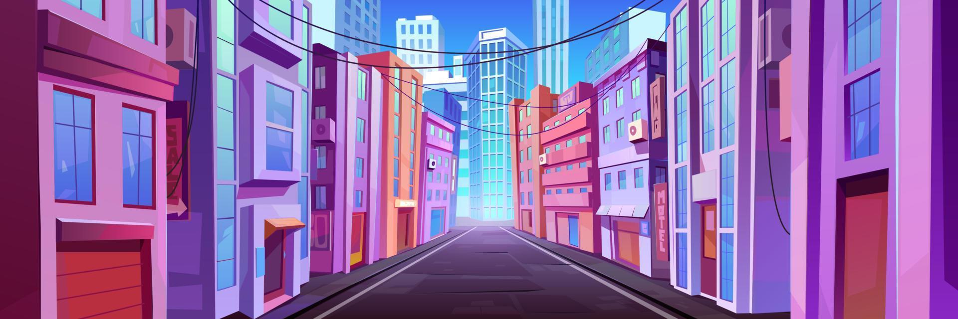 City street with houses and skyscrapers vector