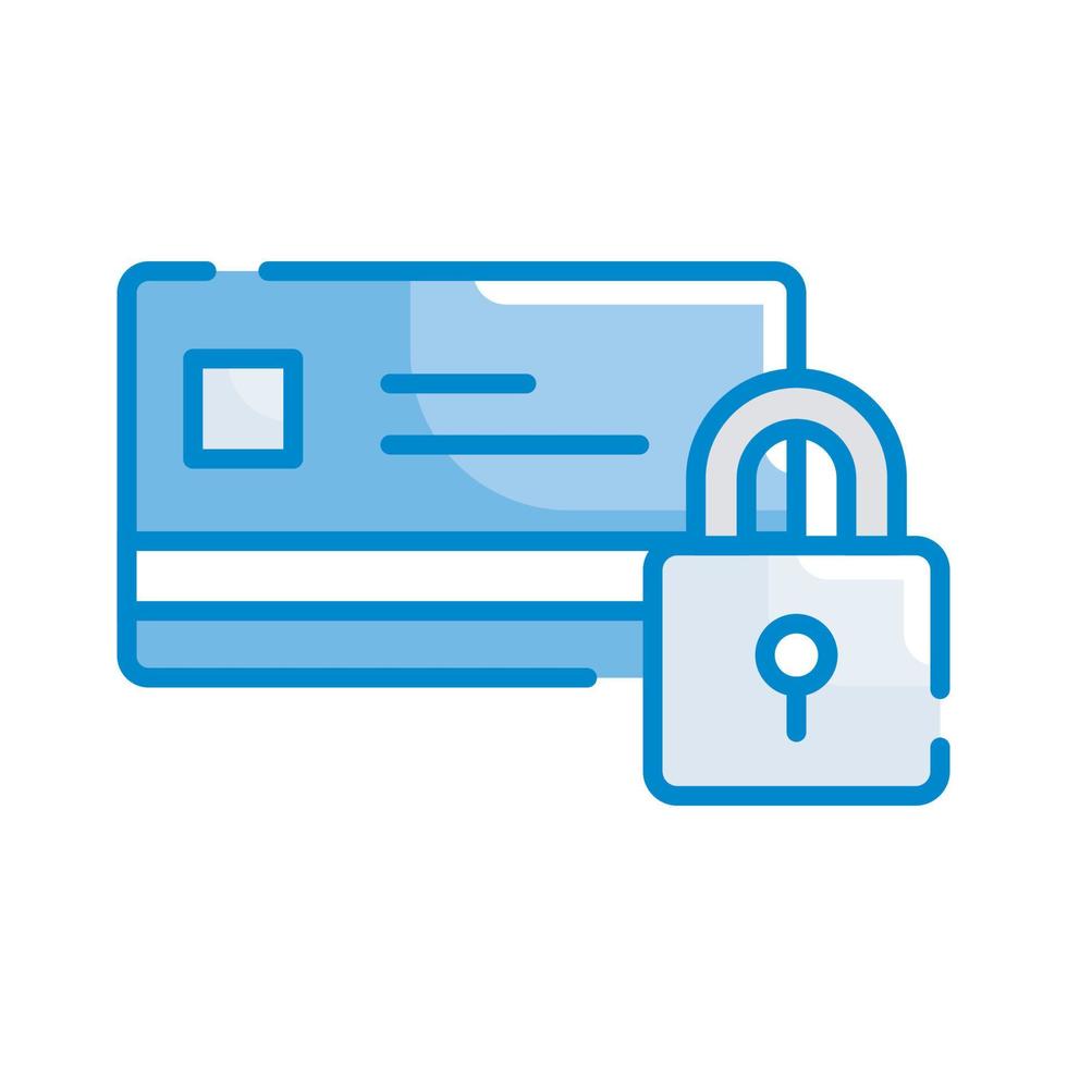 ilustración de estilo de vector de tarjeta de crédito asegurada. icono de color azul de negocios y finanzas.