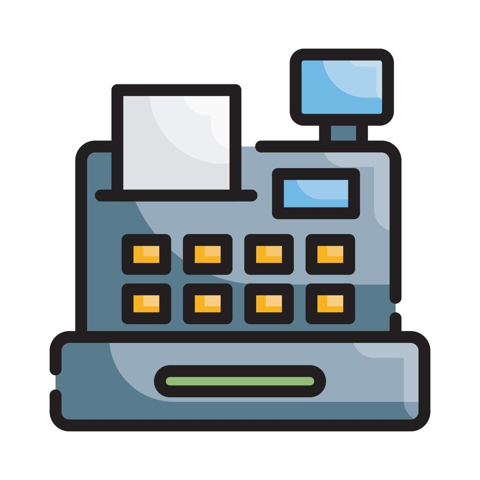 Cash Register Vector Style illustration. Business and Finance Filled Outline Icon.