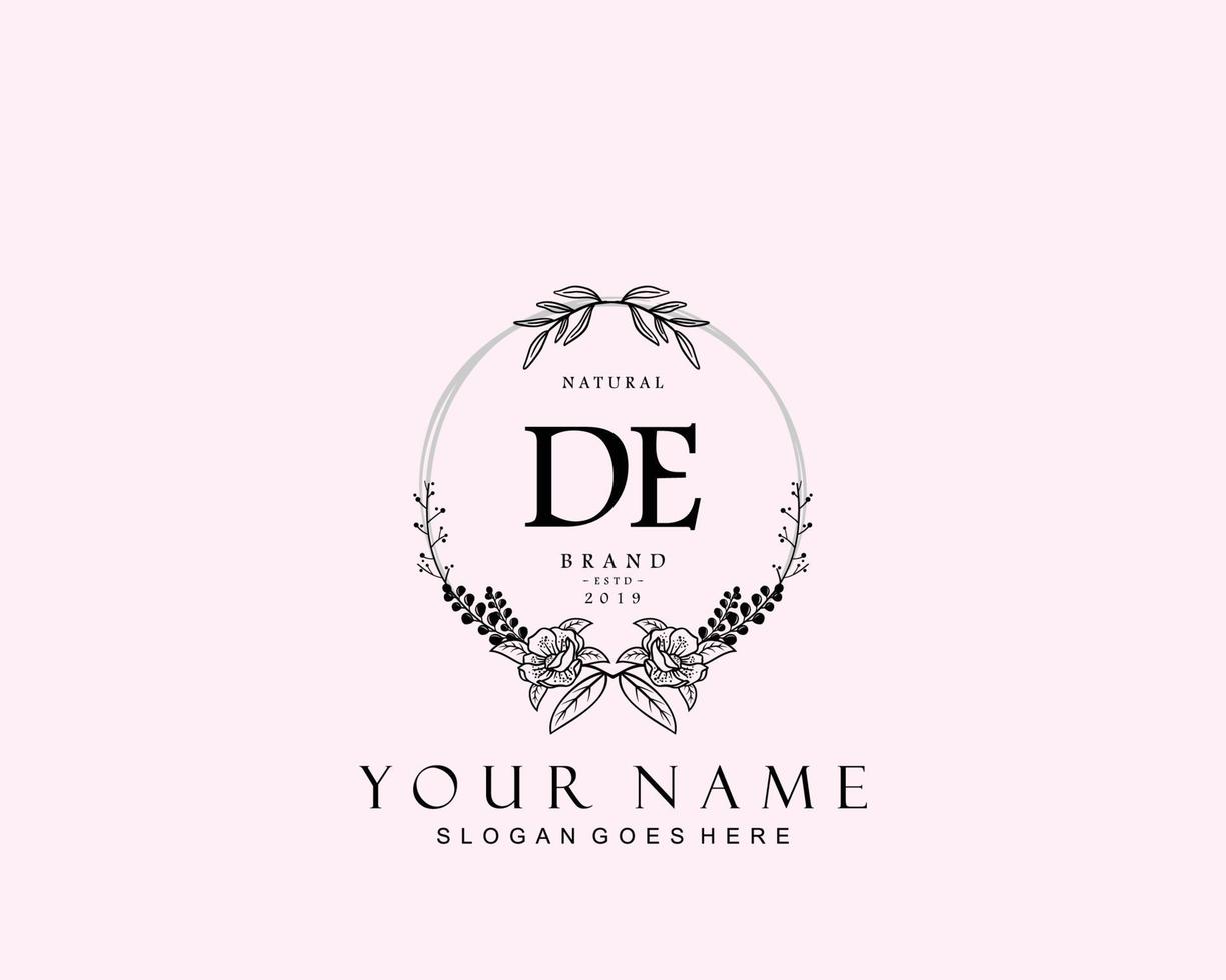 Initial DE beauty monogram and elegant logo design, handwriting logo of initial signature, wedding, fashion, floral and botanical with creative template. vector
