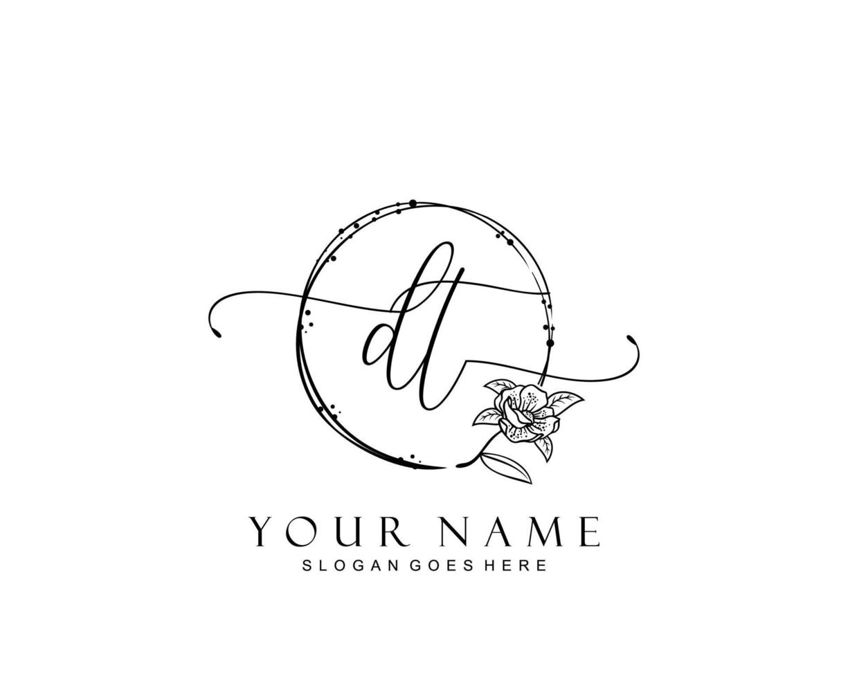 Initial DT beauty monogram and elegant logo design, handwriting logo of initial signature, wedding, fashion, floral and botanical with creative template. vector