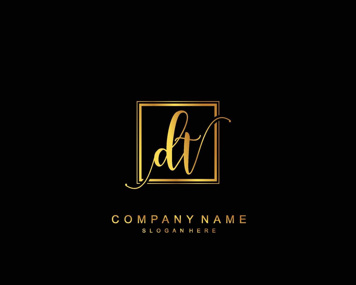 Initial DT beauty monogram and elegant logo design, handwriting logo of initial signature, wedding, fashion, floral and botanical with creative template. vector