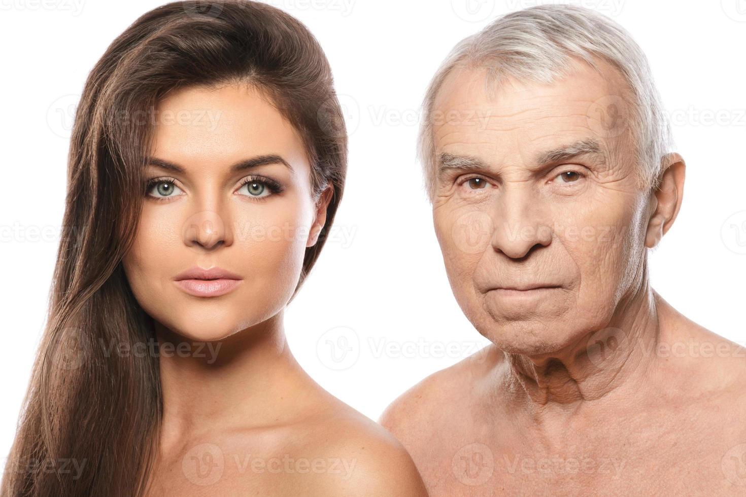 Portrait of elderly father and his daughter photo